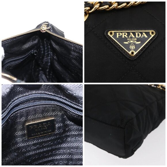 PRADA Chain Shoulder Bag Nylon Black Gold Auth - Picture 12 of 15